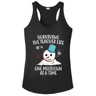 Surviving The Teacher Life One Meltdown At A Time Funny Holiday Ladies PosiCharge Competitor Racerback Tank