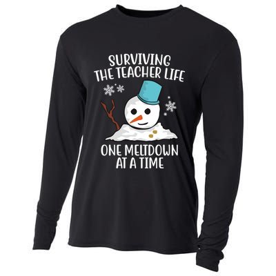 Surviving The Teacher Life One Meltdown At A Time Funny Holiday Cooling Performance Long Sleeve Crew