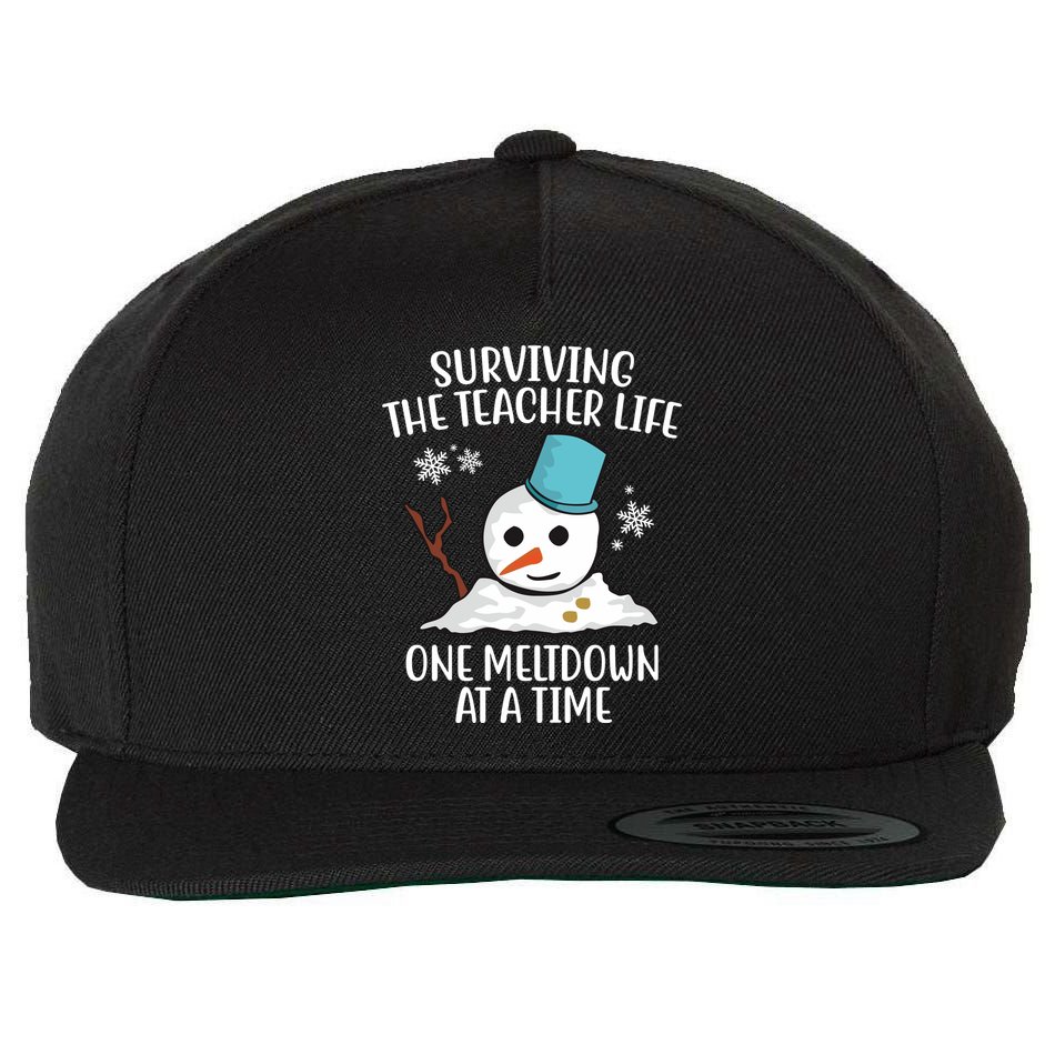 Surviving The Teacher Life One Meltdown At A Time Funny Holiday Wool Snapback Cap
