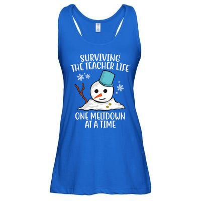 Surviving The Teacher Life One Meltdown At A Time Funny Holiday Ladies Essential Flowy Tank
