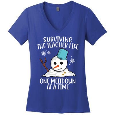 Surviving The Teacher Life One Meltdown At A Time Funny Holiday Women's V-Neck T-Shirt