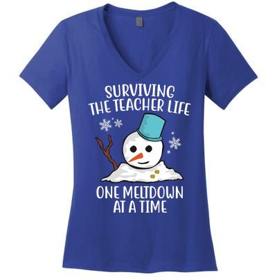 Surviving The Teacher Life One Meltdown At A Time Funny Holiday Women's V-Neck T-Shirt