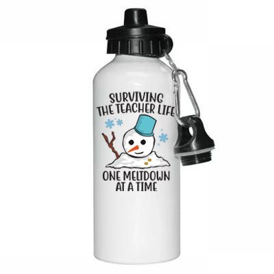 Surviving The Teacher Life One Meltdown At A Time Funny Holiday Aluminum Water Bottle 