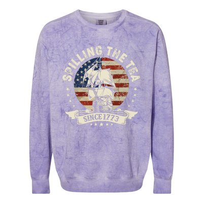 Spilling The Tea Since 1773 Patriotic 4th Of July Colorblast Crewneck Sweatshirt