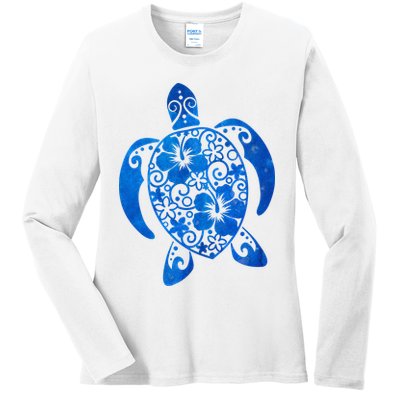 Summer Tropical Turtle Ladies Long Sleeve Shirt