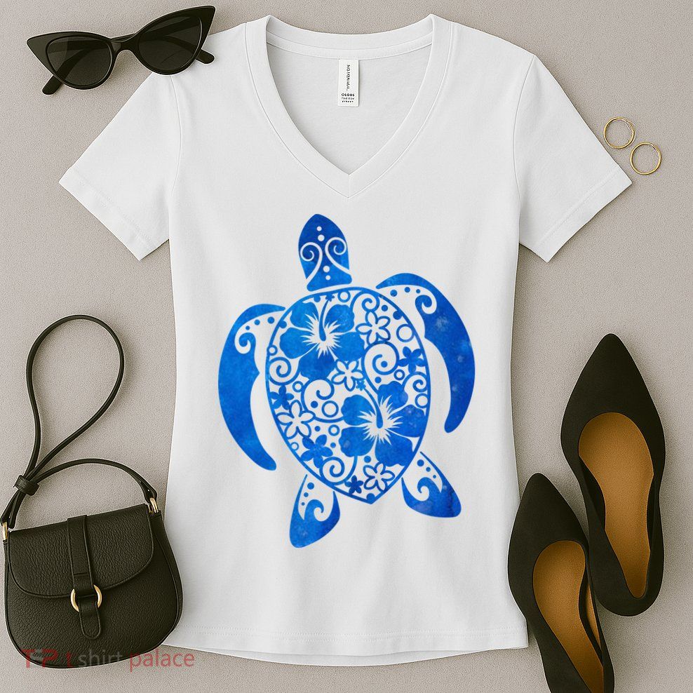 Summer Tropical Turtle Women's V-Neck T-Shirt