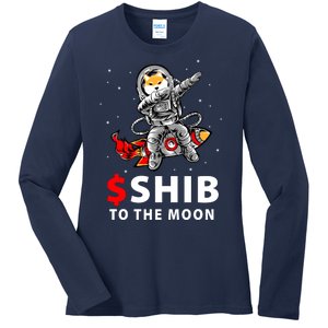 Shib To The Moon Shiba Inu Coin Crypto Ladies Long Sleeve Shirt