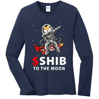 Shib To The Moon Shiba Inu Coin Crypto Ladies Long Sleeve Shirt