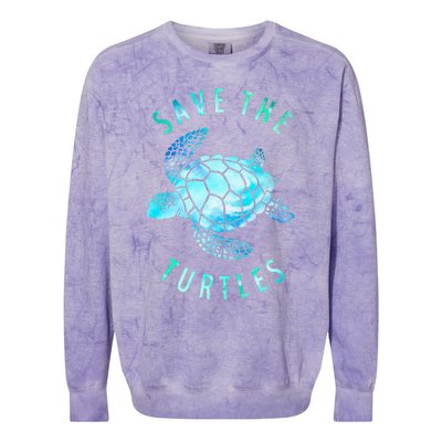 Save The Turtles Sea Turtle Tie Dye Ocean Wildlife Earth Day Colorblast Crewneck Sweatshirt