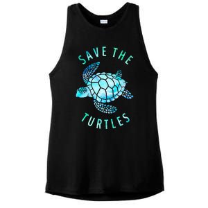 Save The Turtles Sea Turtle Tie Dye Ocean Wildlife Earth Day Ladies PosiCharge Tri-Blend Wicking Tank