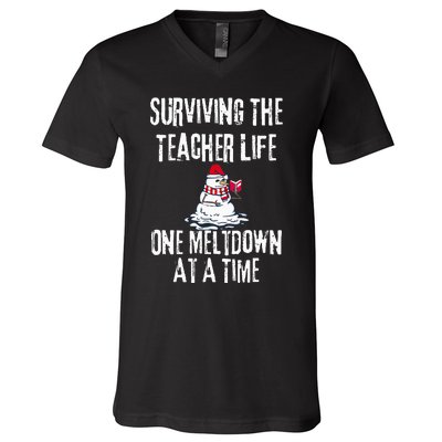 Surviving The Teacher Life One Meltdown At A Time xmas V-Neck T-Shirt