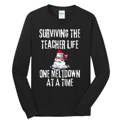 Surviving The Teacher Life One Meltdown At A Time xmas Tall Long Sleeve T-Shirt