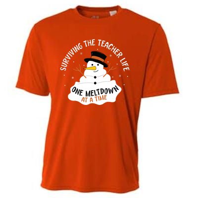 Surviving The Teacher Life One Meltdown At A Time Christmas Cooling Performance Crew T-Shirt