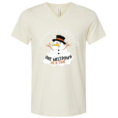 Surviving The Teacher Life One Meltdown At A Time Christmas V-Neck T-Shirt