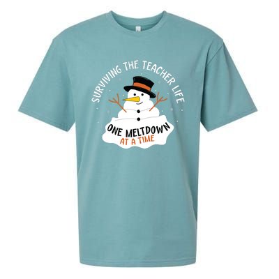 Surviving The Teacher Life One Meltdown At A Time Christmas Sueded Cloud Jersey T-Shirt