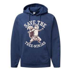 Save The Tree Ninjas Funny Squirrel Performance Fleece Hoodie