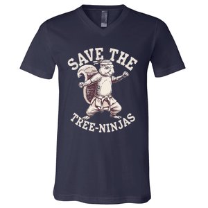 Save The Tree Ninjas Funny Squirrel V-Neck T-Shirt