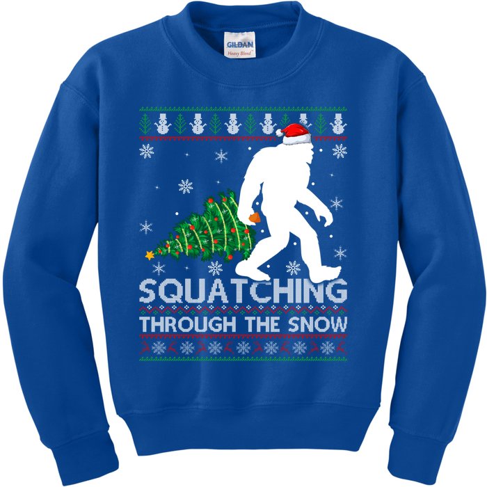 Squatching Through The Snow Xmas Tree Ugly Bigfoot Christmas Gift Kids Sweatshirt