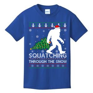 Squatching Through The Snow Xmas Tree Ugly Bigfoot Christmas Gift Kids T-Shirt