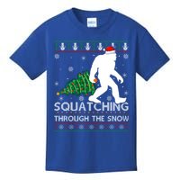 Squatching Through The Snow Xmas Tree Ugly Bigfoot Christmas Gift Kids T-Shirt