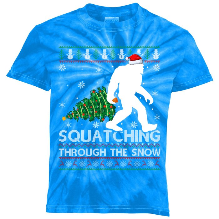 Squatching Through The Snow Xmas Tree Ugly Bigfoot Christmas Gift Kids Tie-Dye T-Shirt