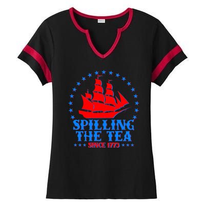 Spilling The Tea Since 1773 Boston Tea Party Ladies Halftime Notch Neck Tee