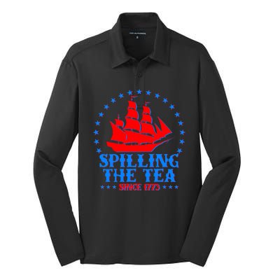 Spilling The Tea Since 1773 Boston Tea Party Silk Touch Performance Long Sleeve Polo