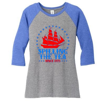 Spilling The Tea Since 1773 Boston Tea Party Women's Tri-Blend 3/4-Sleeve Raglan Shirt