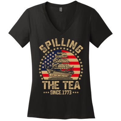 Spilling The Tea Since 1773 Patriotic History Teacher Women's V-Neck T-Shirt