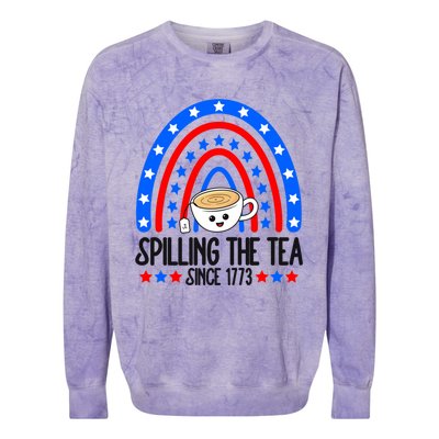 Spilling The Tea Since 1773 4th Of July Rainbow For Teacher Gift Colorblast Crewneck Sweatshirt