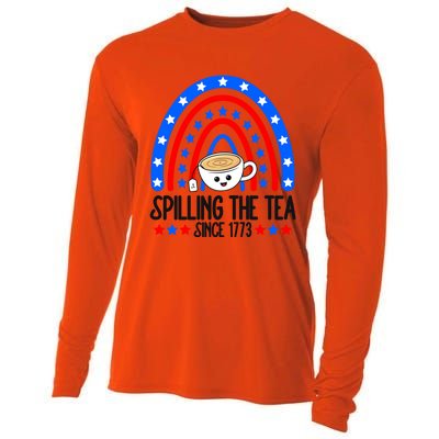 Spilling The Tea Since 1773 4th Of July Rainbow For Teacher Gift Cooling Performance Long Sleeve Crew