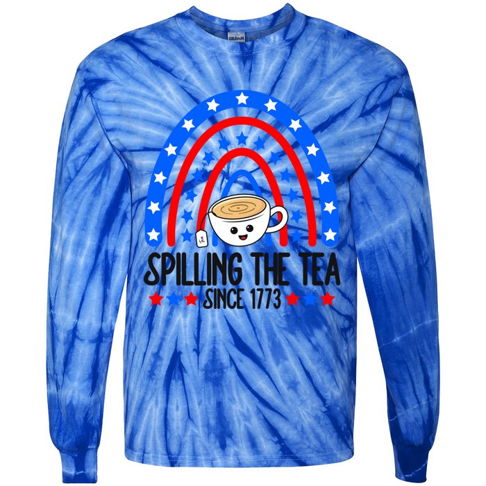 Spilling The Tea Since 1773 4th Of July Rainbow For Teacher Gift Tie-Dye Long Sleeve Shirt