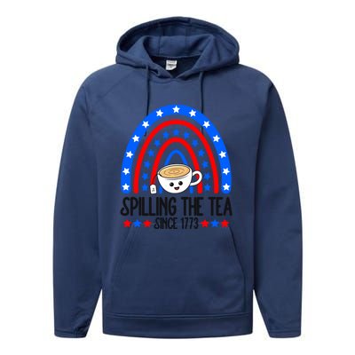 Spilling The Tea Since 1773 4th Of July Rainbow For Teacher Gift Performance Fleece Hoodie