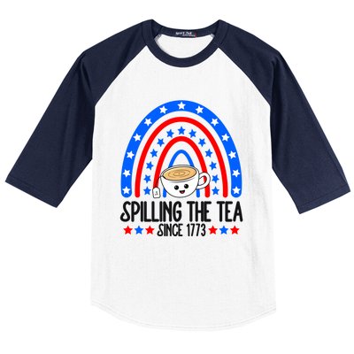 Spilling The Tea Since 1773 4th Of July Rainbow For Teacher Gift Baseball Sleeve Shirt