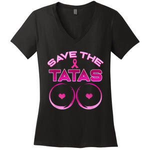 Save The Tatas Pink Ribbon Women's V-Neck T-Shirt