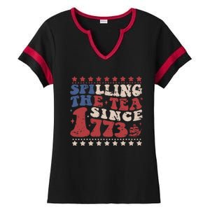 Spilling The Tea Since 1773 Women History Teacher 4th July Ladies Halftime Notch Neck Tee