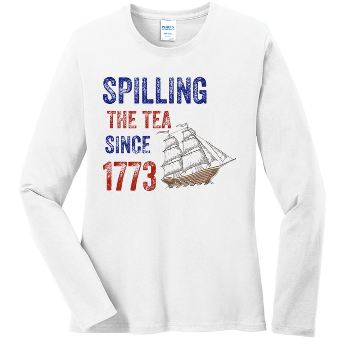 Spilling The Tea Historical Humor Design Ladies Long Sleeve Shirt