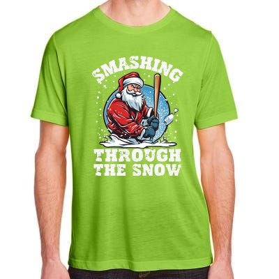 Smashing Through The Snow Christmas Santa Baseball Player Gift Adult ChromaSoft Performance T-Shirt