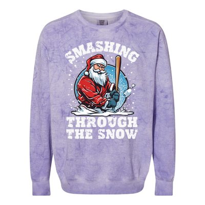 Smashing Through The Snow Christmas Santa Baseball Player Gift Colorblast Crewneck Sweatshirt