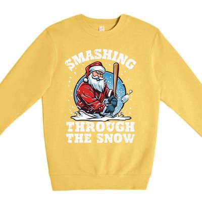 Smashing Through The Snow Christmas Santa Baseball Player Gift Premium Crewneck Sweatshirt