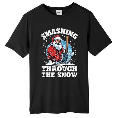 Smashing Through The Snow Christmas Santa Baseball Player Gift Tall Fusion ChromaSoft Performance T-Shirt