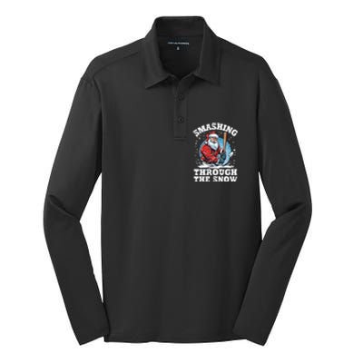 Smashing Through The Snow Christmas Santa Baseball Player Gift Silk Touch Performance Long Sleeve Polo