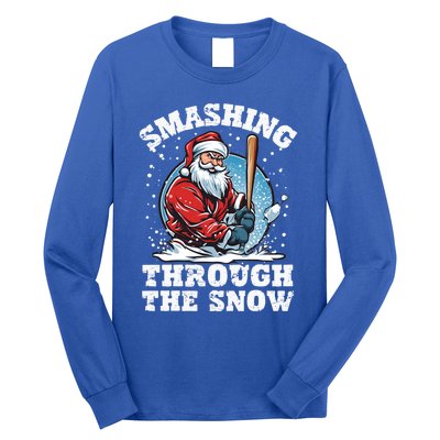 Smashing Through The Snow Christmas Santa Baseball Player Gift Long Sleeve Shirt