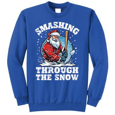 Smashing Through The Snow Christmas Santa Baseball Player Gift Sweatshirt