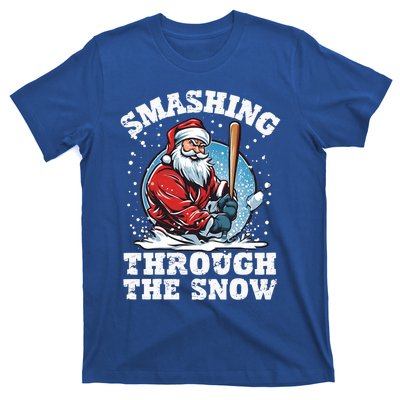 Smashing Through The Snow Christmas Santa Baseball Player Gift T-Shirt