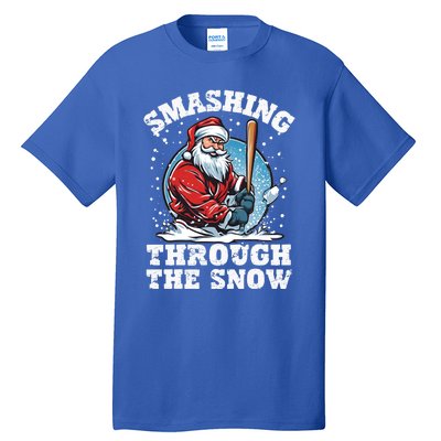 Smashing Through The Snow Christmas Santa Baseball Player Gift Tall T-Shirt