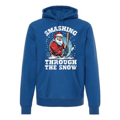 Smashing Through The Snow Christmas Santa Baseball Player Gift Premium Hoodie