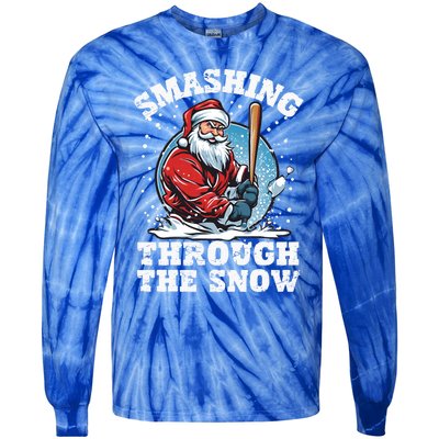 Smashing Through The Snow Christmas Santa Baseball Player Gift Tie-Dye Long Sleeve Shirt