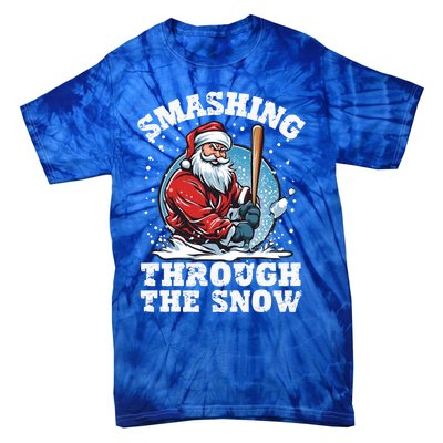 Smashing Through The Snow Christmas Santa Baseball Player Gift Tie-Dye T-Shirt