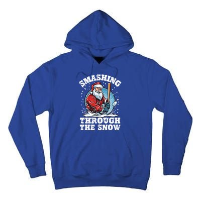 Smashing Through The Snow Christmas Santa Baseball Player Gift Tall Hoodie